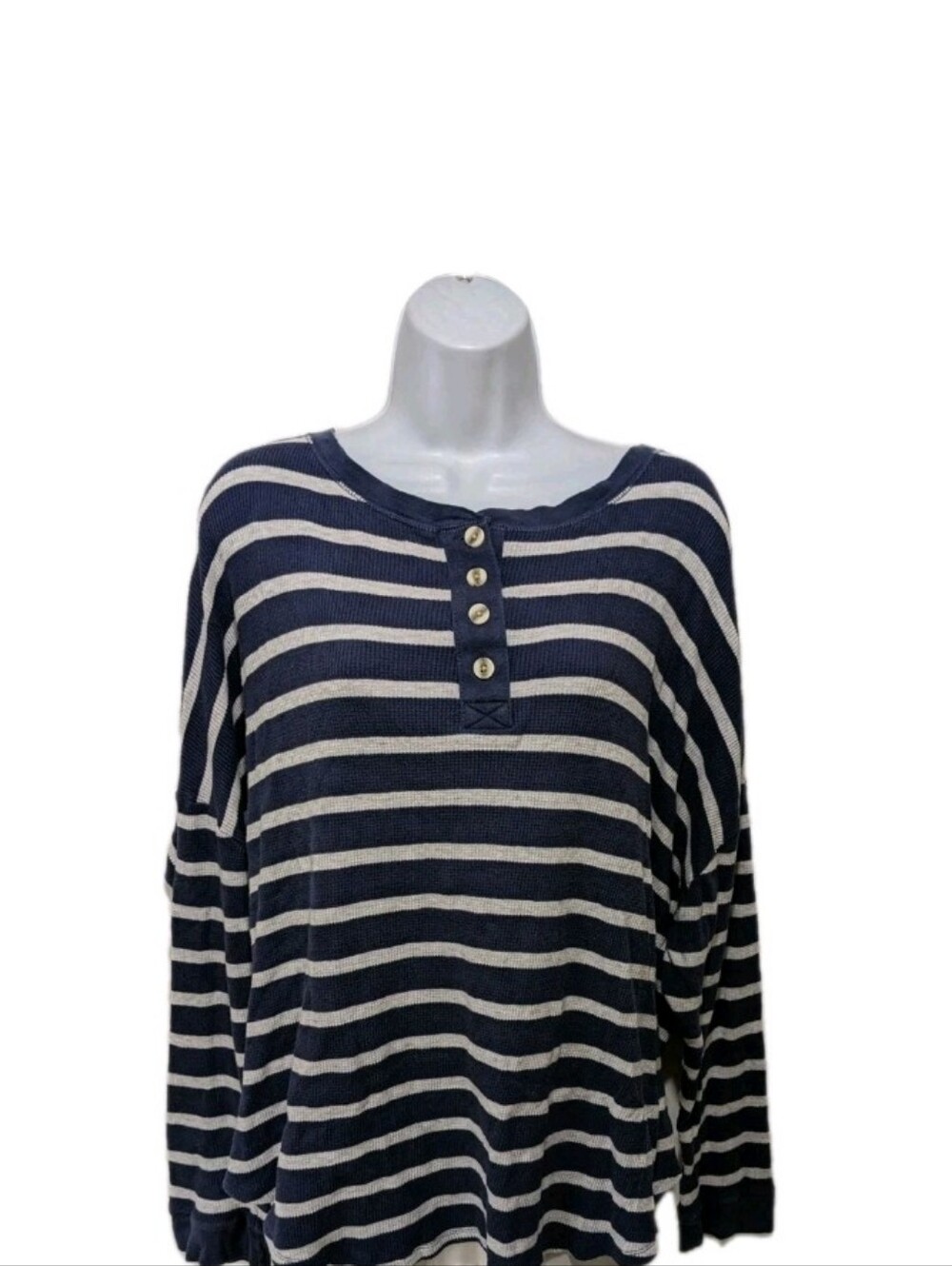 Old Navy Waffle Henley Pullover Shirt 2X Plus Striped Long Sleeve #7900